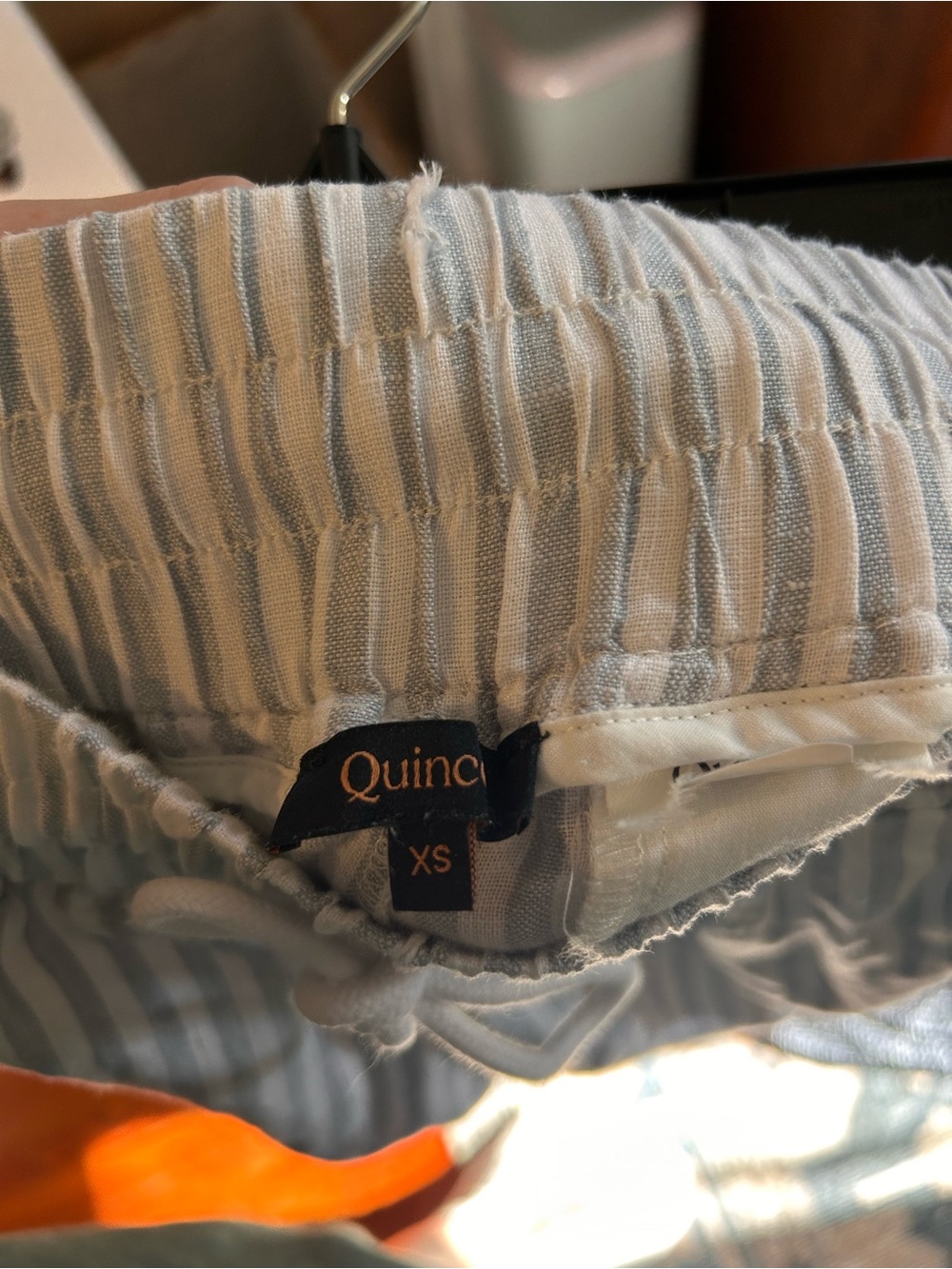 Quince Light Blue & White Striped Wide-Leg Linen-Blend Pants - Picture 9 of 10